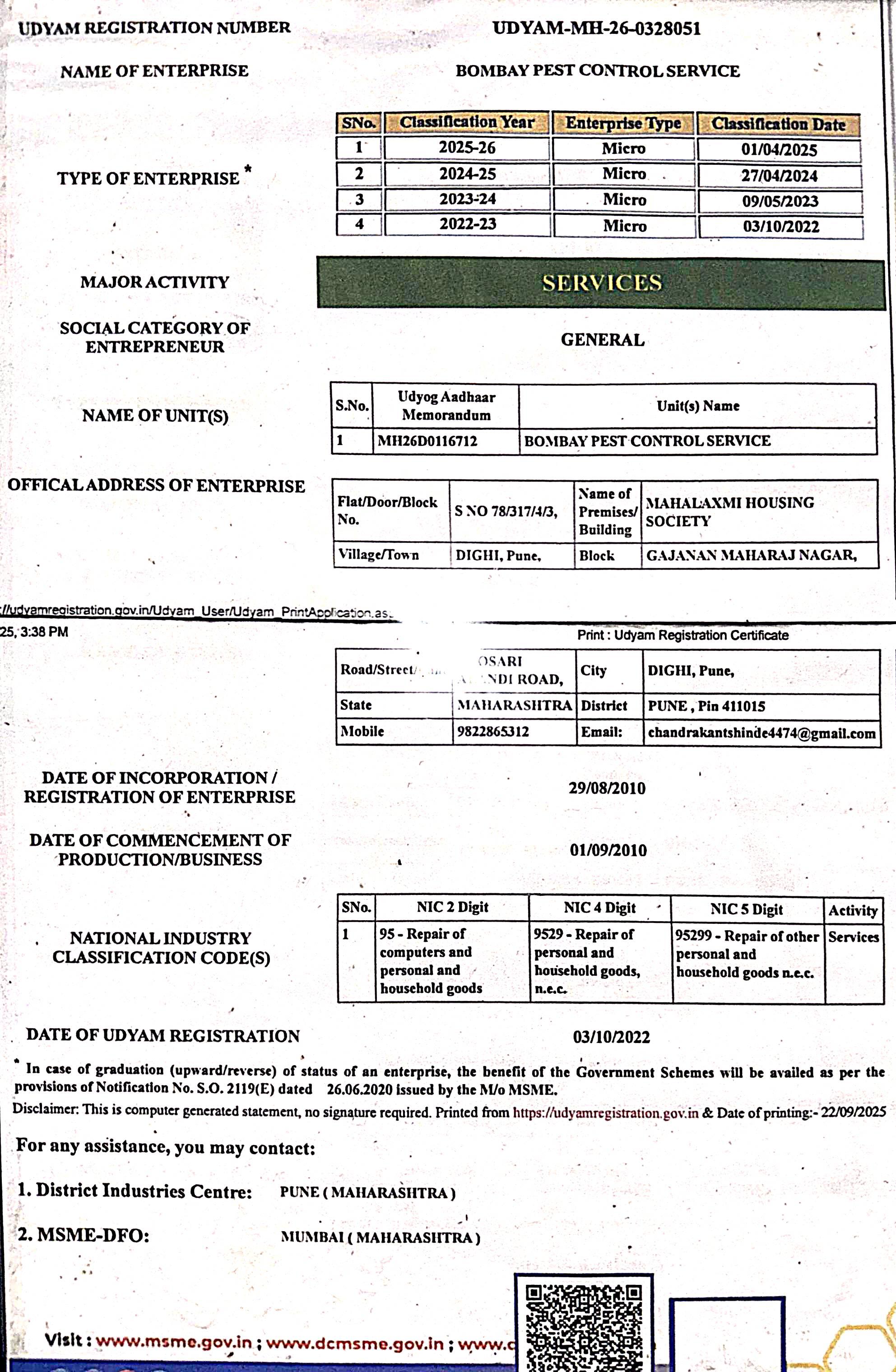 Udyam Registration Certificate